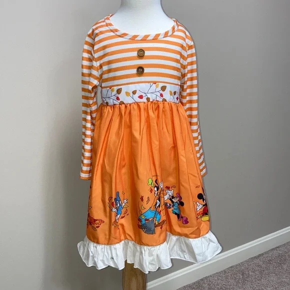 Disney fall themed orange o green sleeve dress Mickey goofy Minnie - Picture 1 of 10